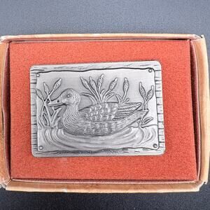 Russ Berrie & Co Vintage Pewter Duck with Catskills Belt Buckle New in Box